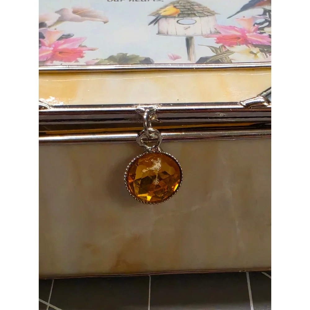 Vintage Stained Glass Jewelry Box Friends Sentiment Slag Glass Mirrored 48100